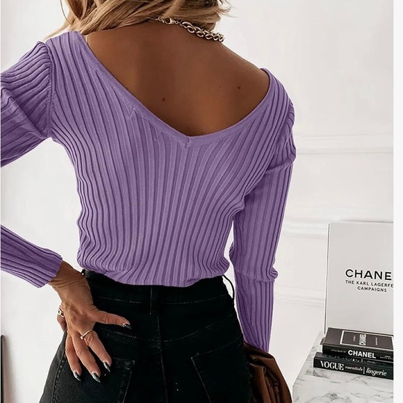 NWOT Jeanewpole1 Womens Fuzzy V Neck Knit Sweater Slim Fit Long Sleeve Pullover - Picture 3 of 4